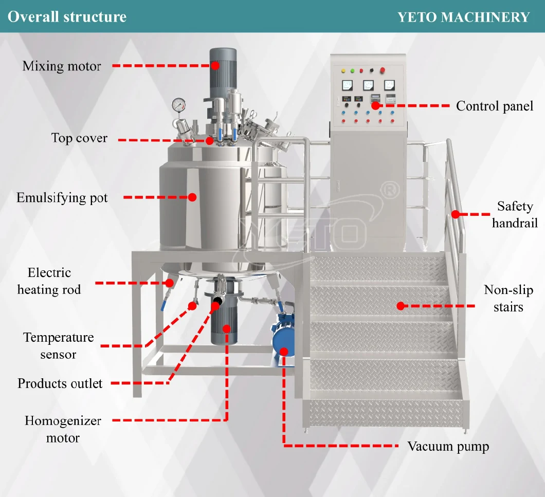 Cosmetic Cream Body Lotion Mixer Making Machine with Agitator Industrial Blending Emulsifying Homogenizer Vacuum Mixing Tank